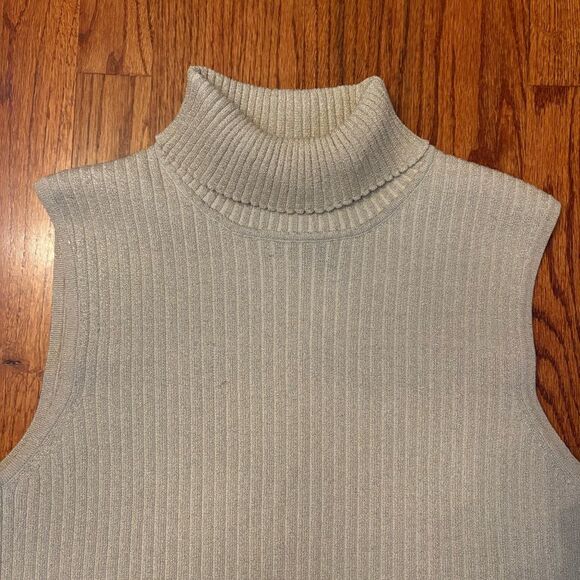 CABLE & GAUGE NWT Woman Metallic Ribbed Sleeveless Turtleneck Top Size 1X - Picture 2 of 5